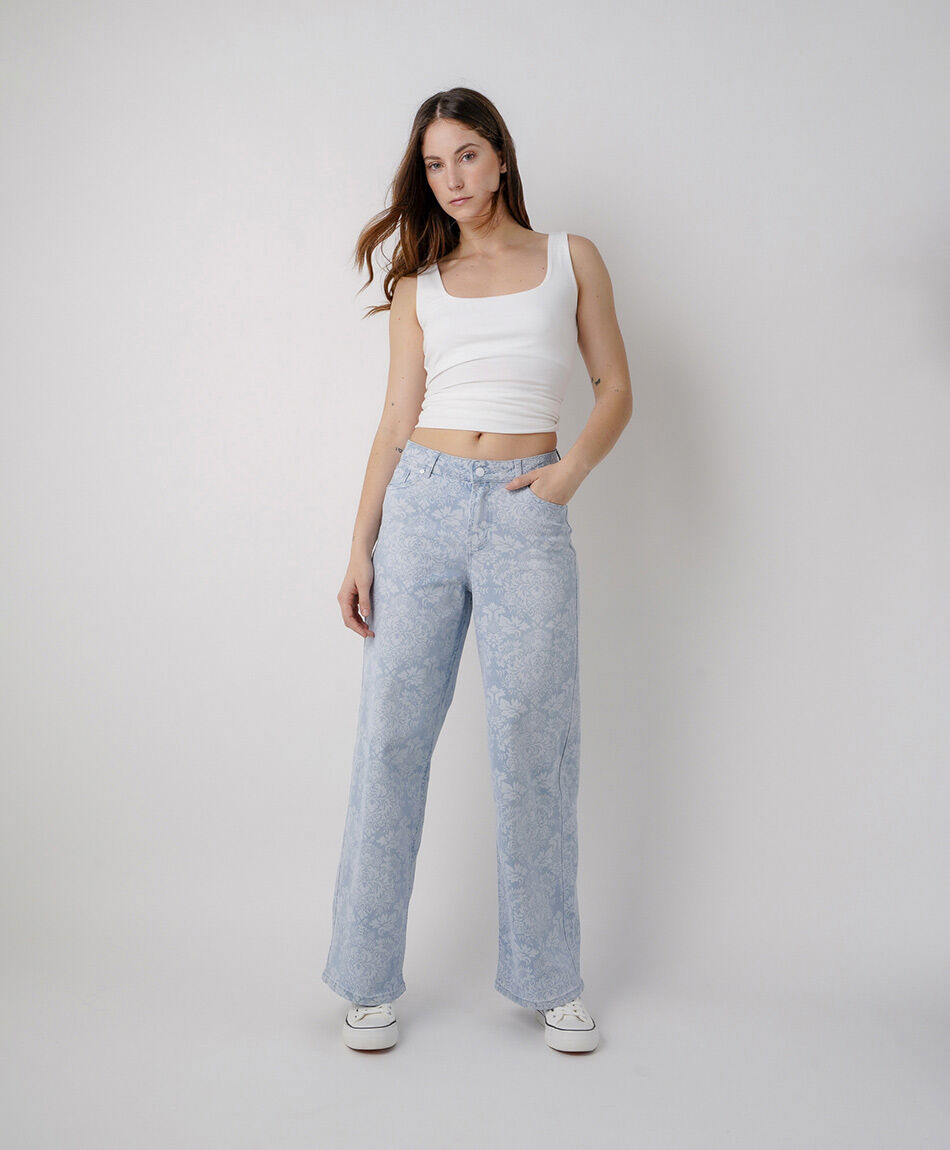Jeans mujer wide leg print jacquard