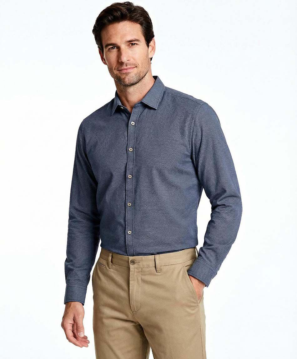 Camisa hombre manga larga textura blue