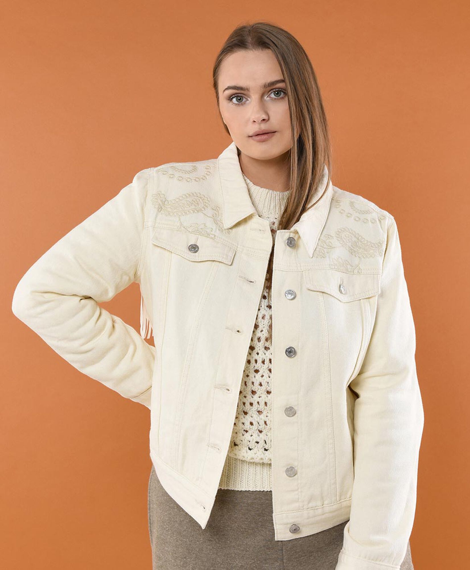 Chaqueta mujer denim bordada Chaqueta mujer denim bordada