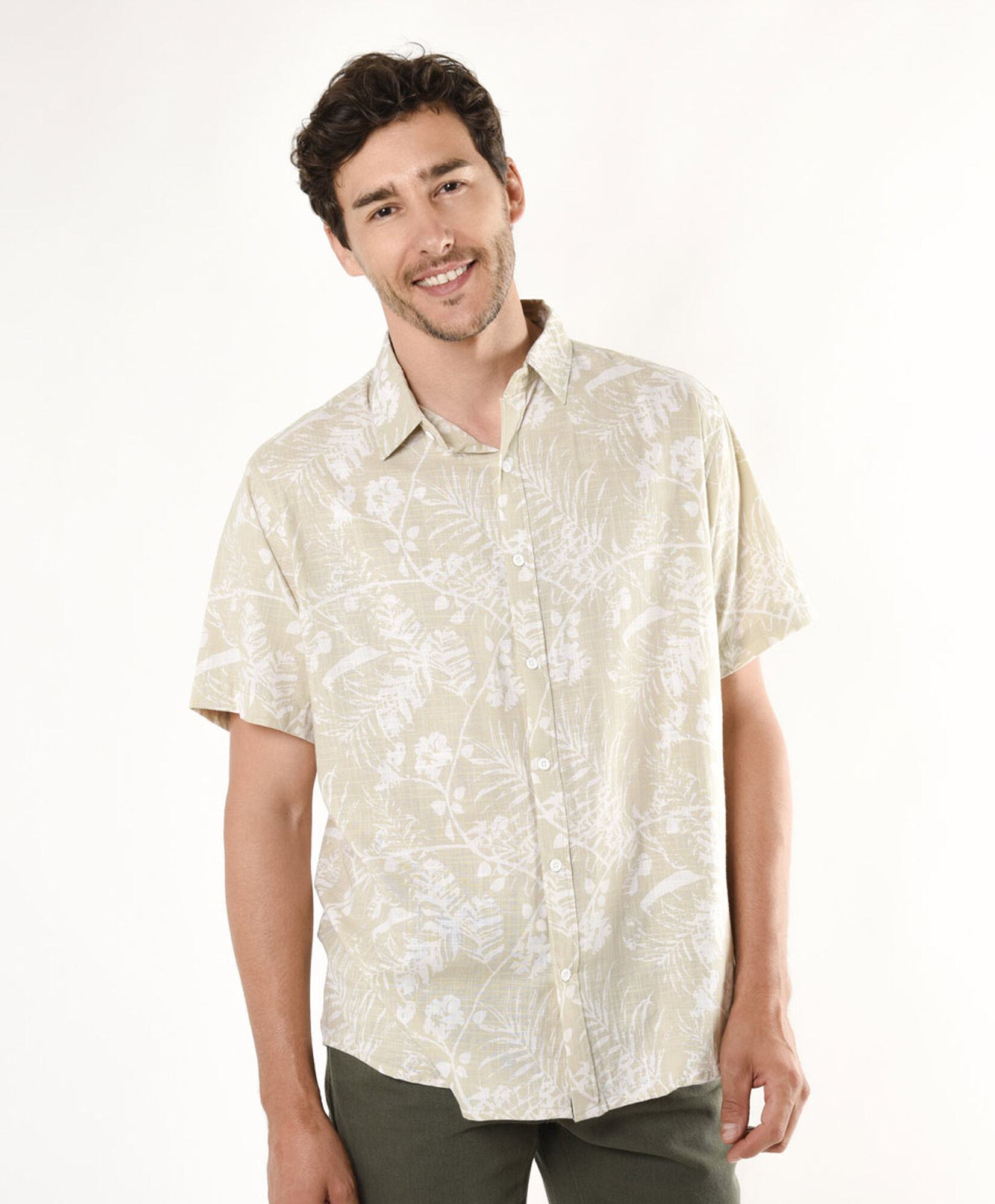 Camisa hombre hojas beige Camisa hombre hojas beige