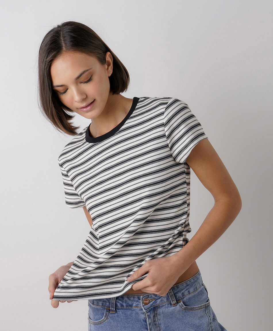 Polera mujer l&iacute;neas mix black