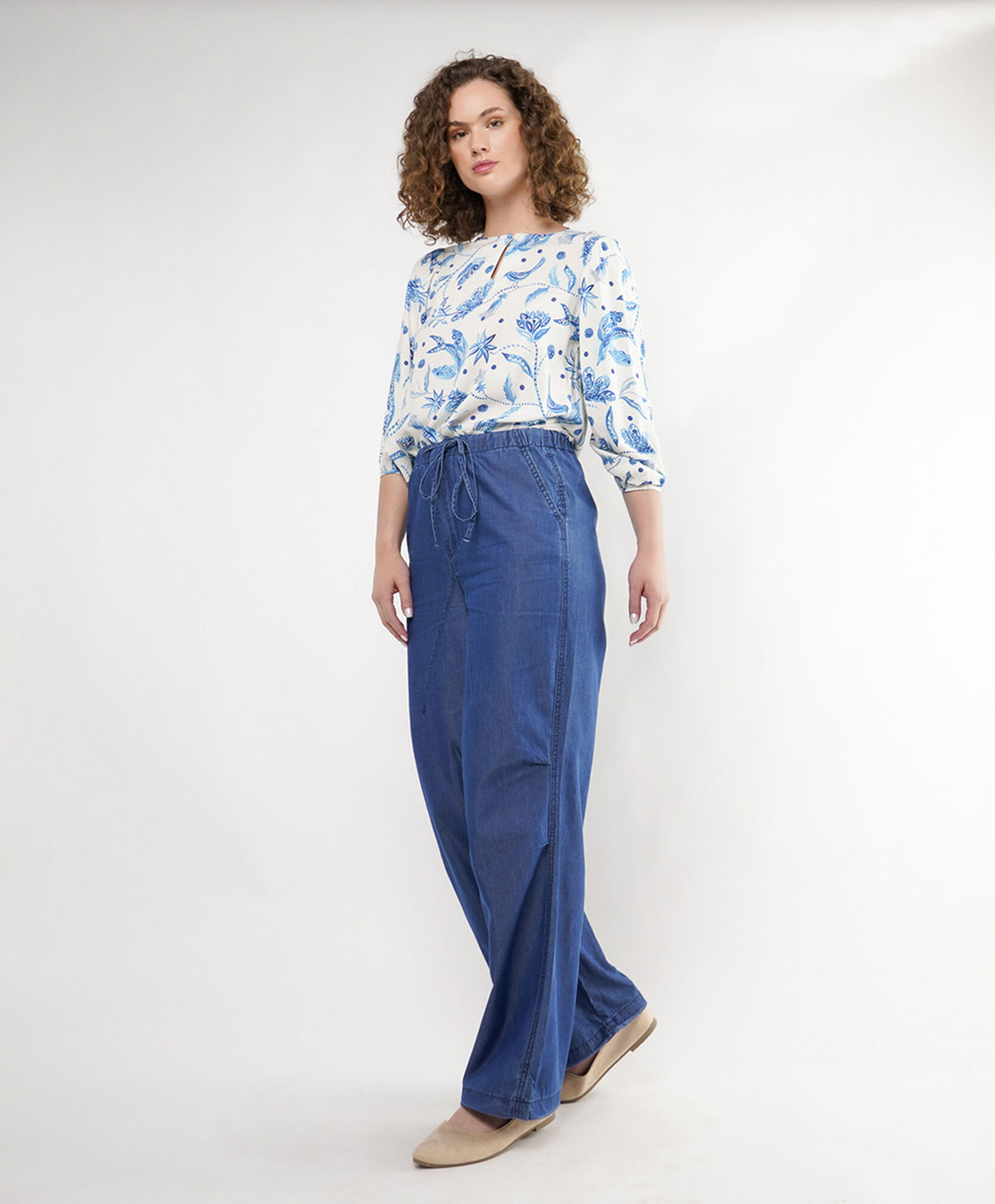 Pantalón mujer denim lazo wide Pantalón mujer denim lazo wide