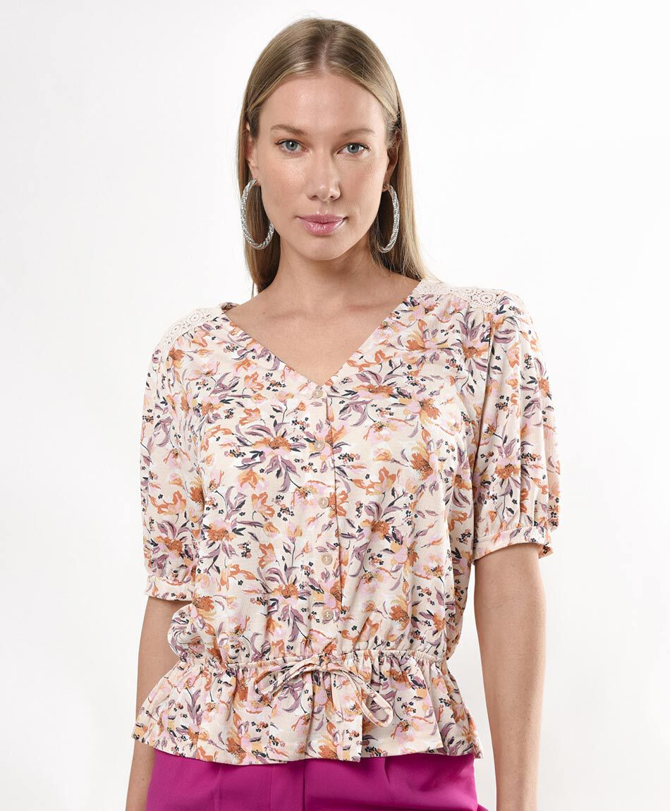 Polera mujer floral lazo