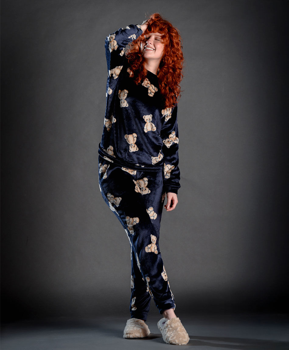 Pijama mujer coral ositos navy