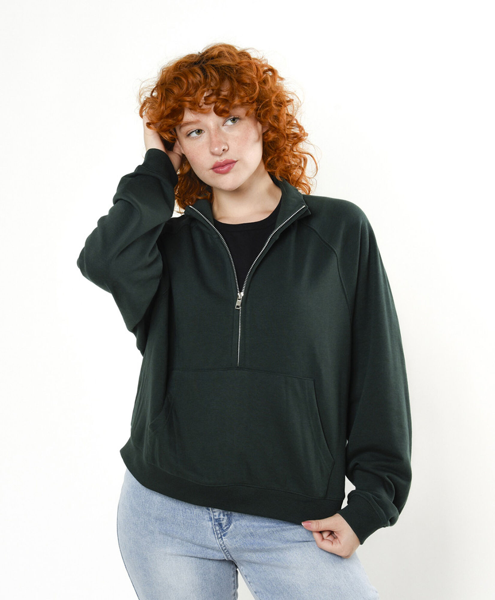 Polerón mujer medio cierre verde oscuro Polerón mujer medio cierre verde oscuro