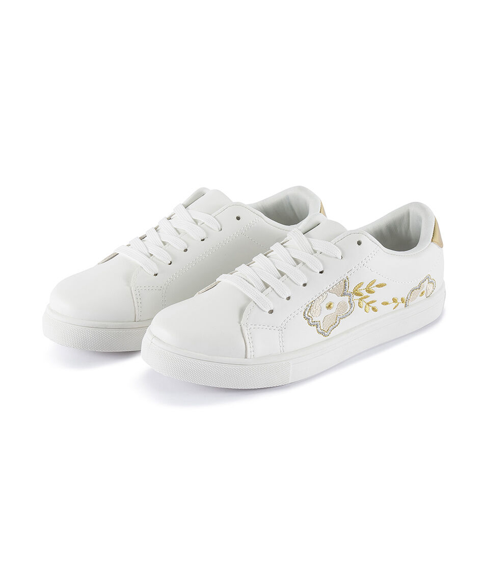 Zapatilla mujer blanca flores