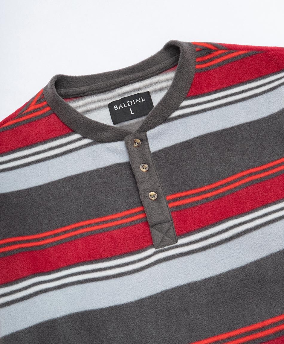 Pijama hombre polar l&iacute;neas grises rojas