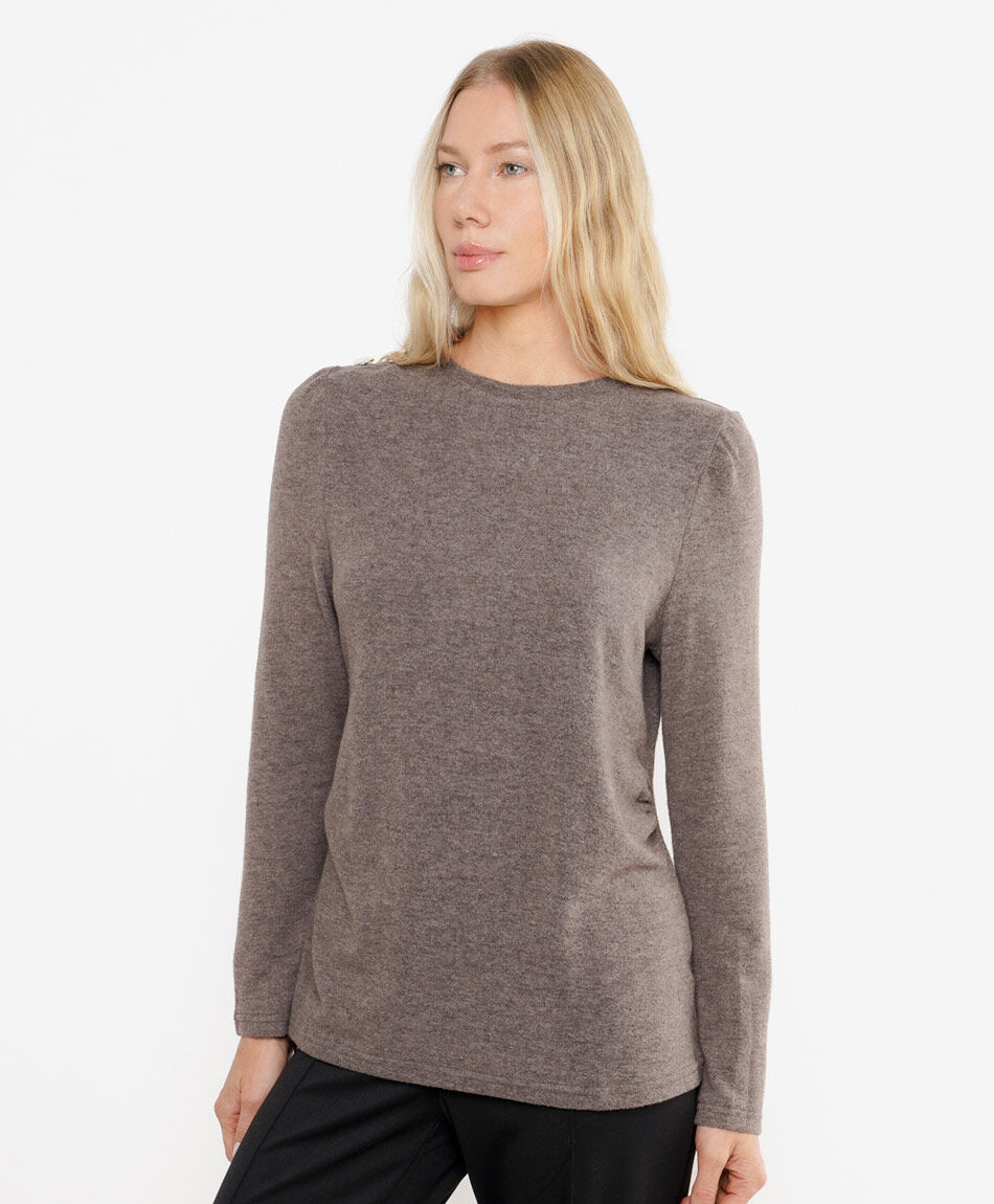 Polera mujer lanosa botones caf&eacute;