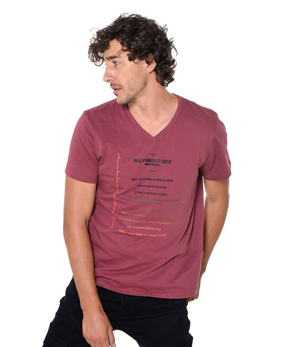 Polera estampada cuello v