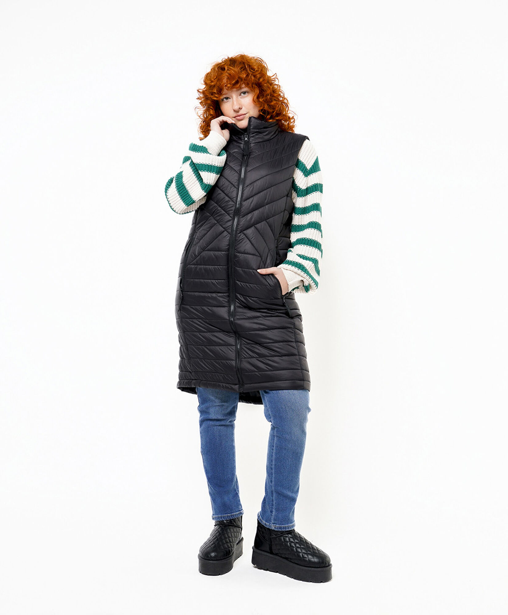 Parka mujer larga costuras mix Parka mujer larga costuras mix