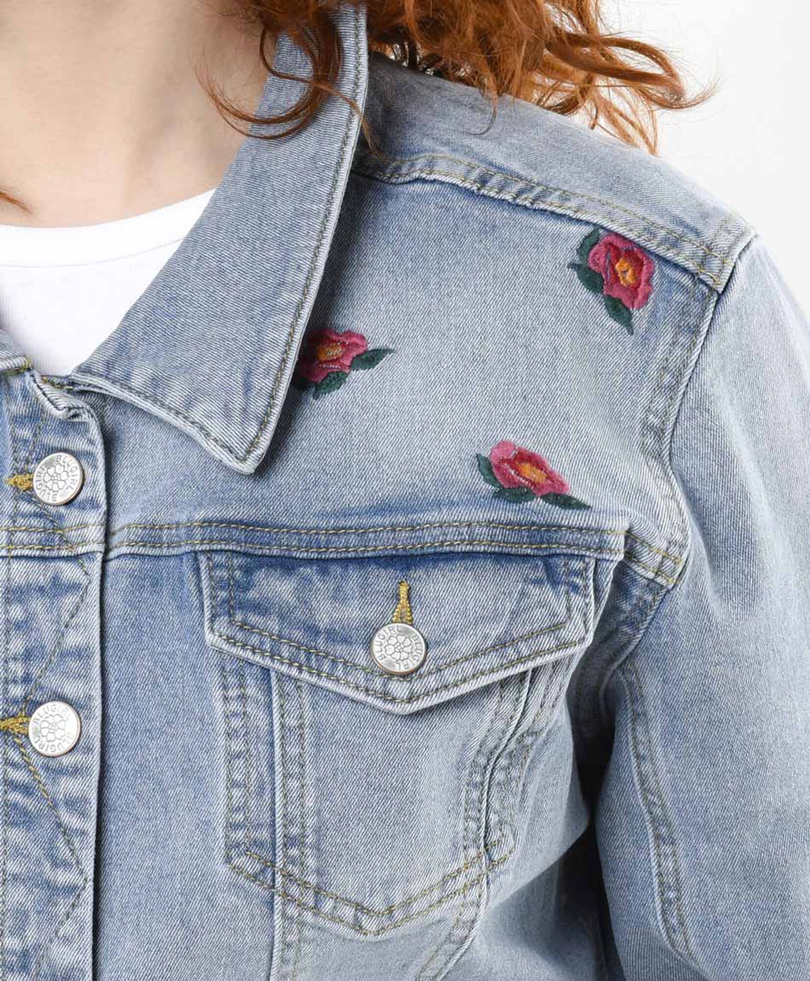 Chaqueta mujer denim flores bordadas Chaqueta mujer denim flores bordadas