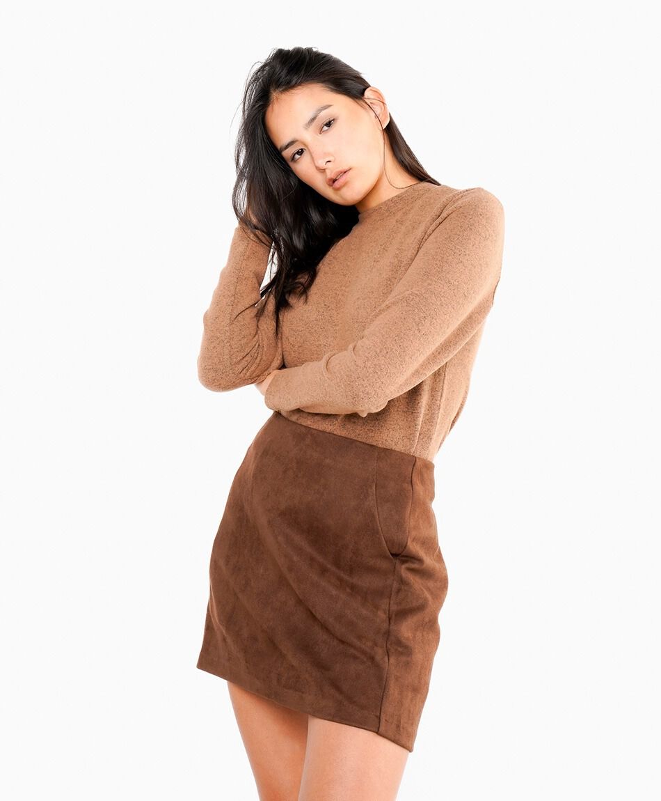 Mini falda mujer suede caf&eacute;