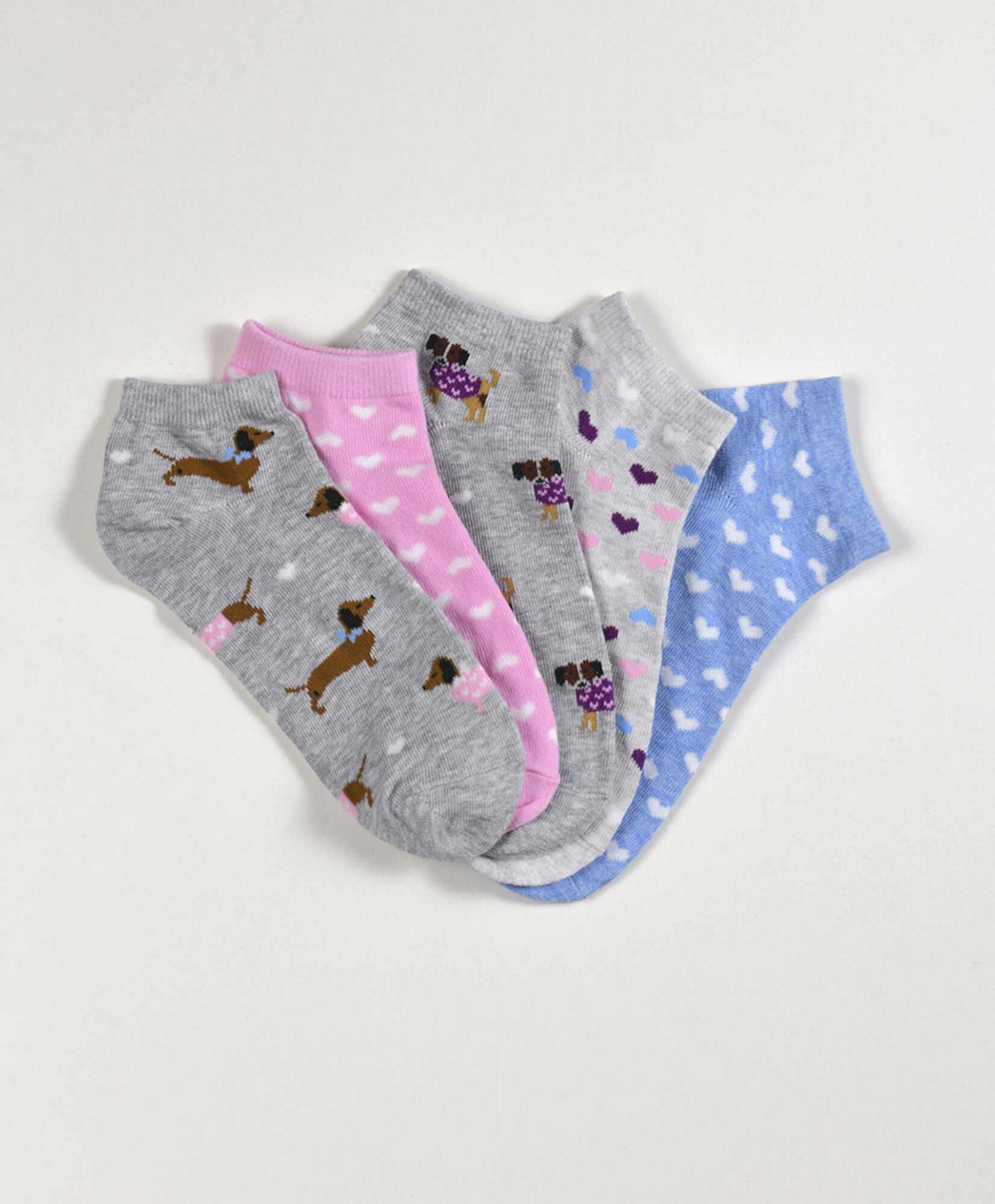 Pack 5 calcetines mujer cortos corazones y perritos Pack 5 calcetines mujer cortos corazones y perritos