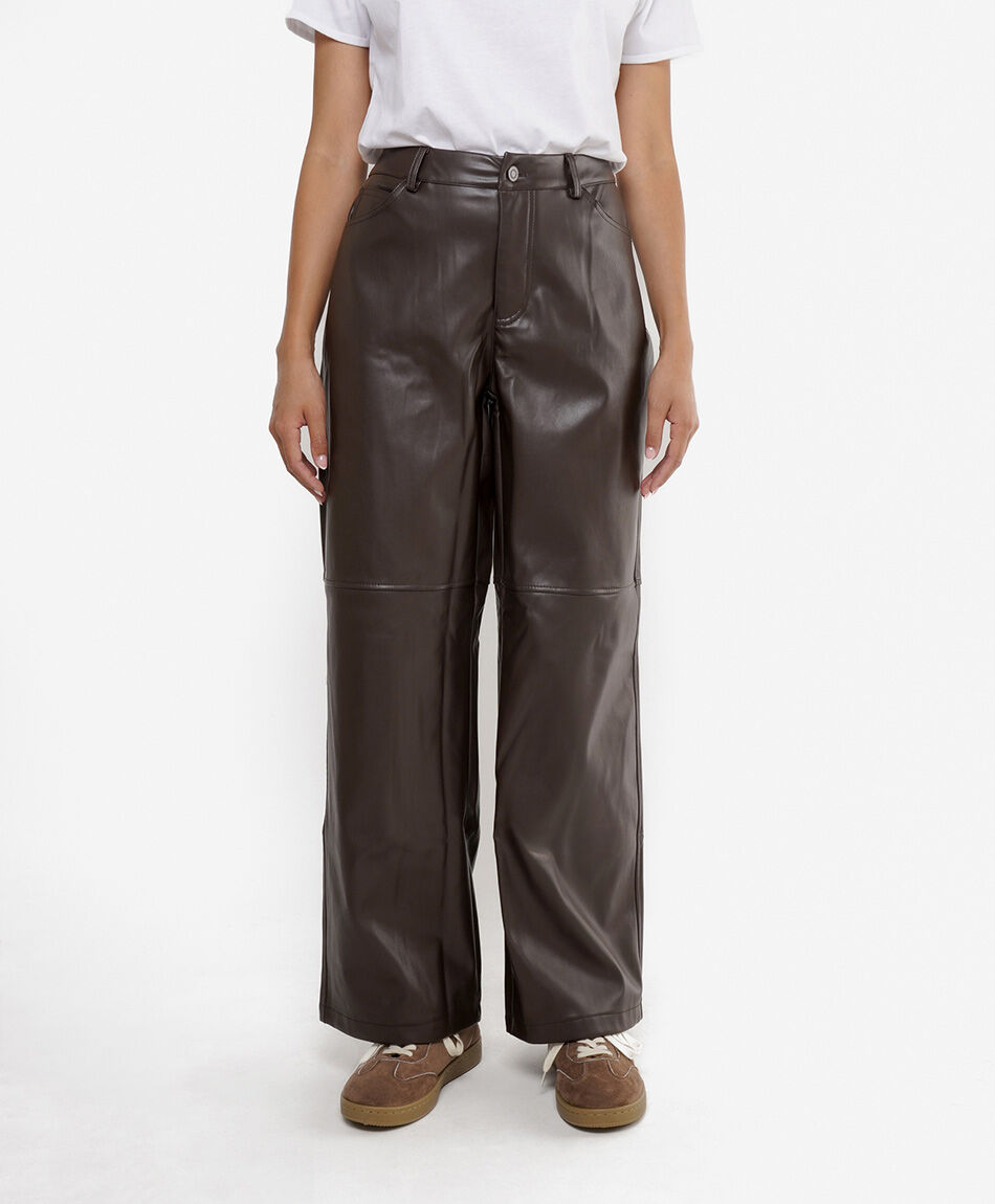 Pantal&oacute;n mujer eco cuero caf&eacute;