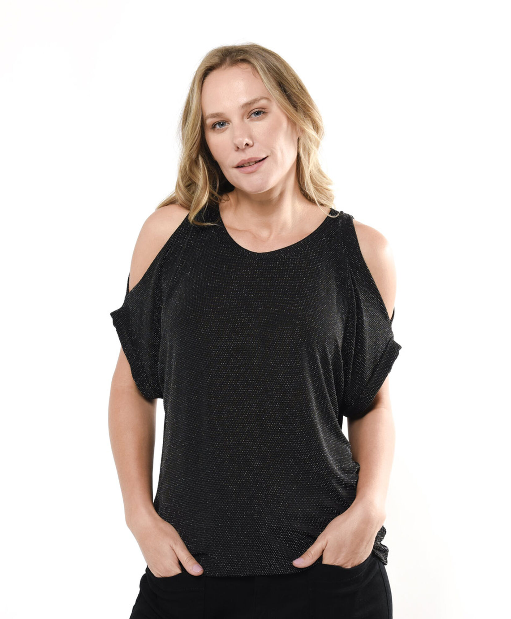 Polera mujer hombro abierto lurex Polera mujer hombro abierto lurex