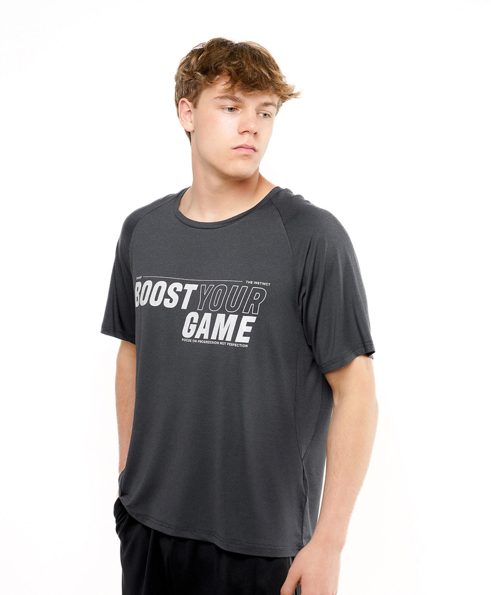 Polera deportiva hombre frase gris Polera deportiva hombre frase gris
