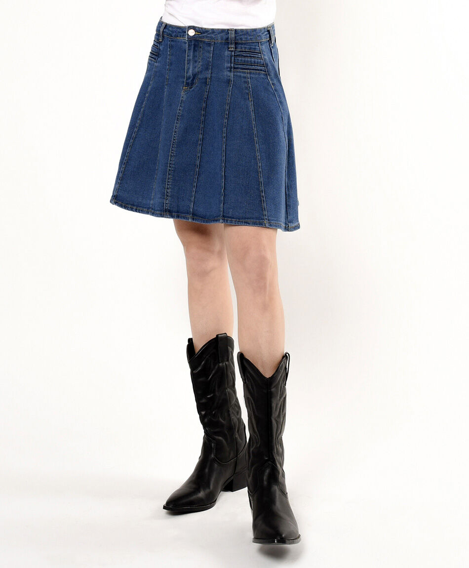Mini falda mujer denim plisada