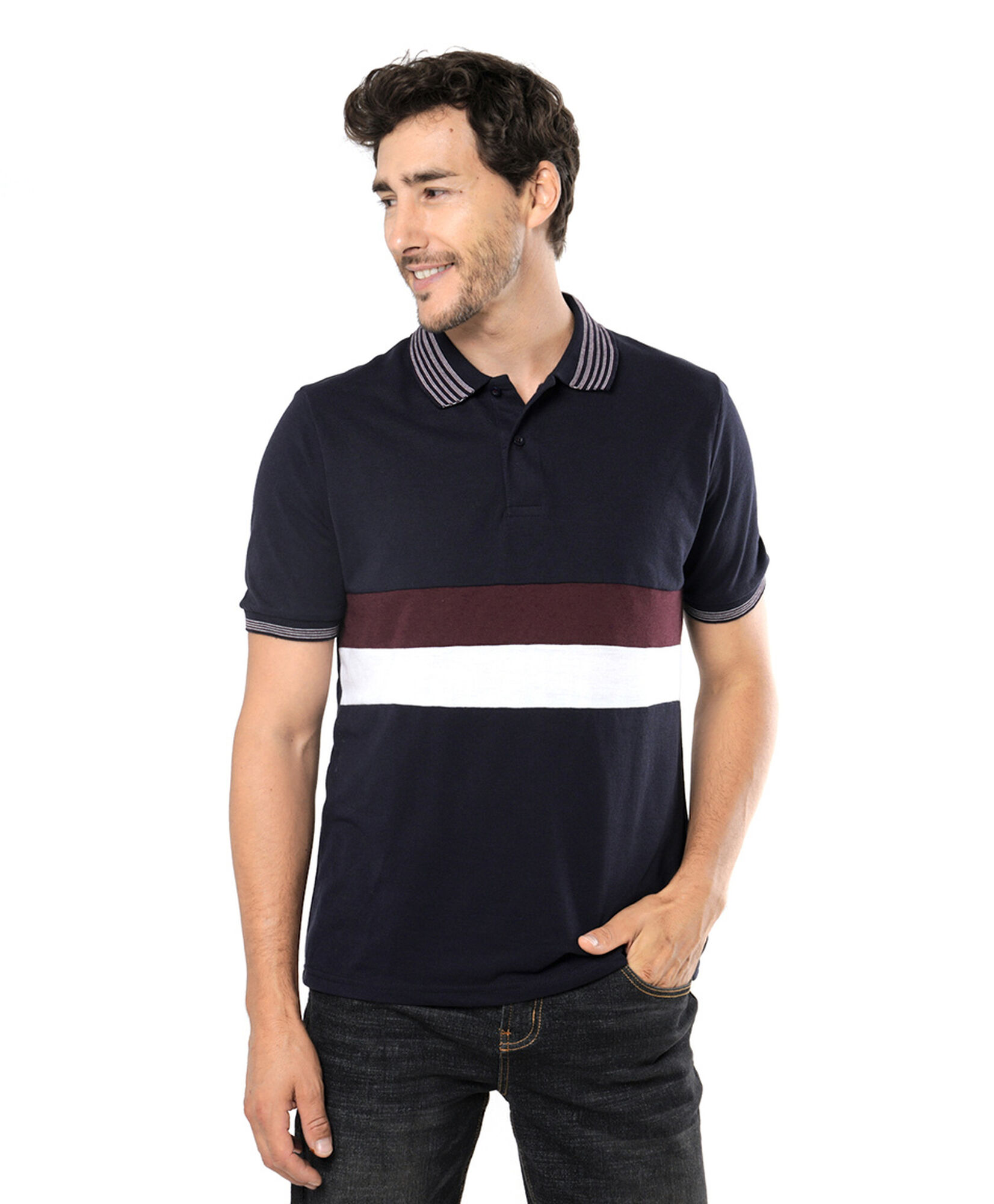 Polera hombre tricolor cuello piqué Polera hombre tricolor cuello piqué
