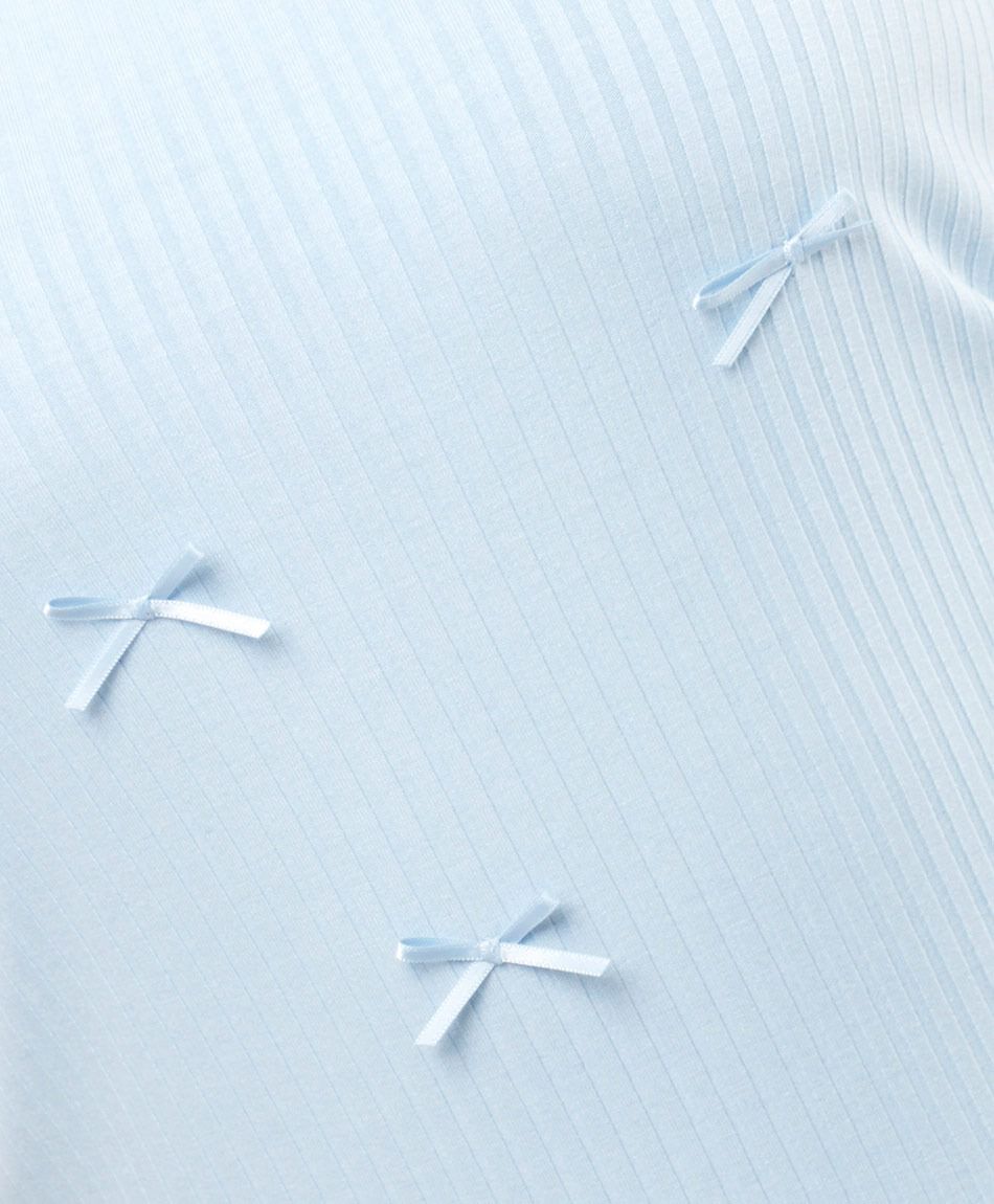 Polera mujer cintas encaje azul