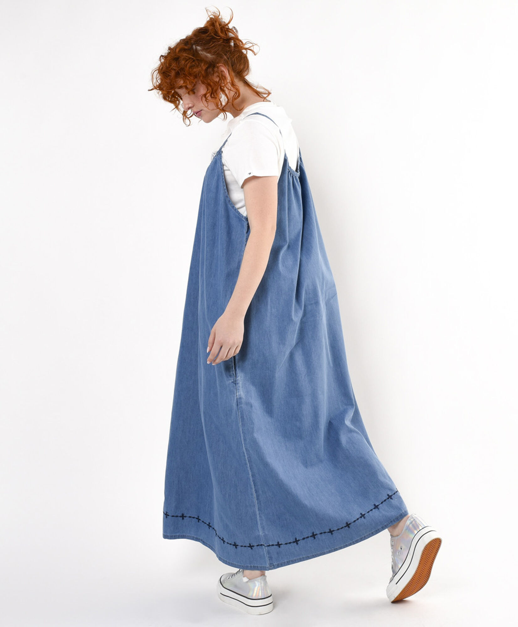 Vestido mujer tencel basta bordada Vestido mujer tencel basta bordada