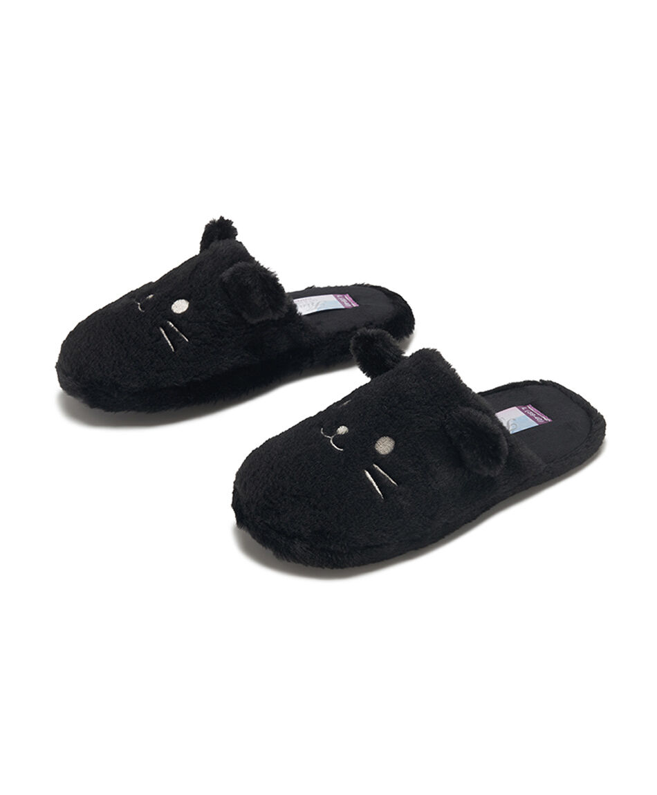 Pantufla mujer gato negro