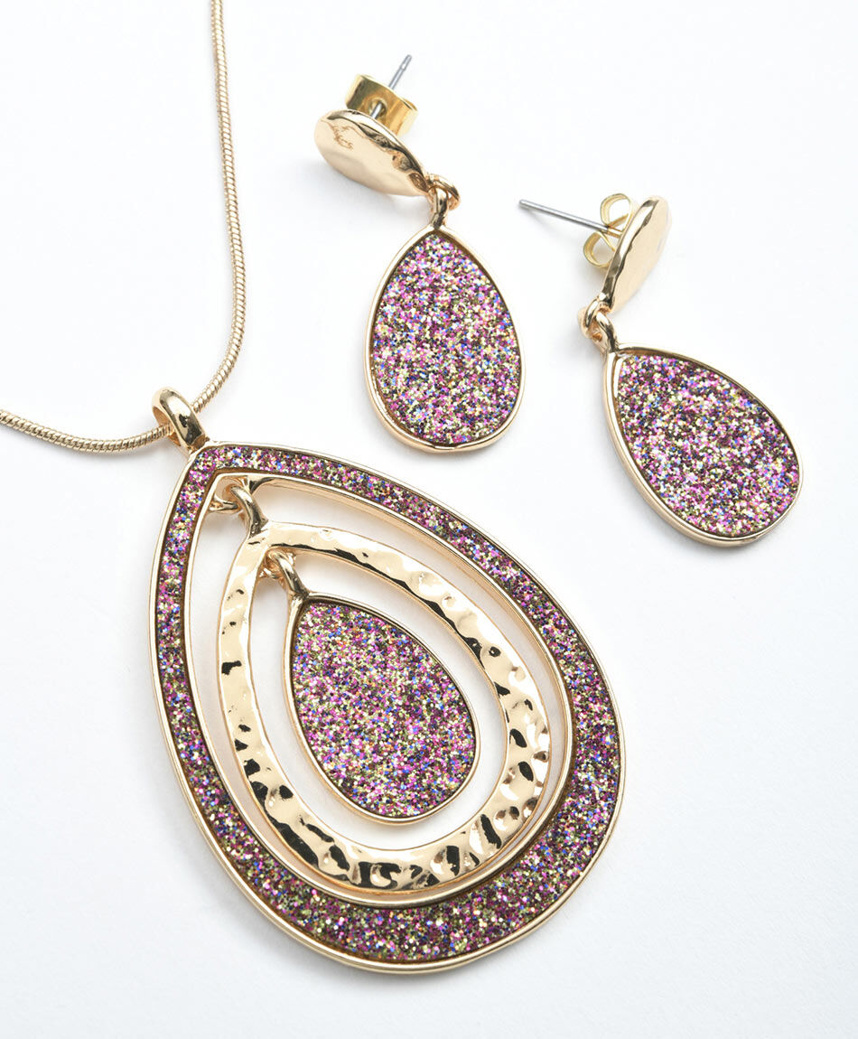 Set collar + aros mujer dorado brillos 4 piezas