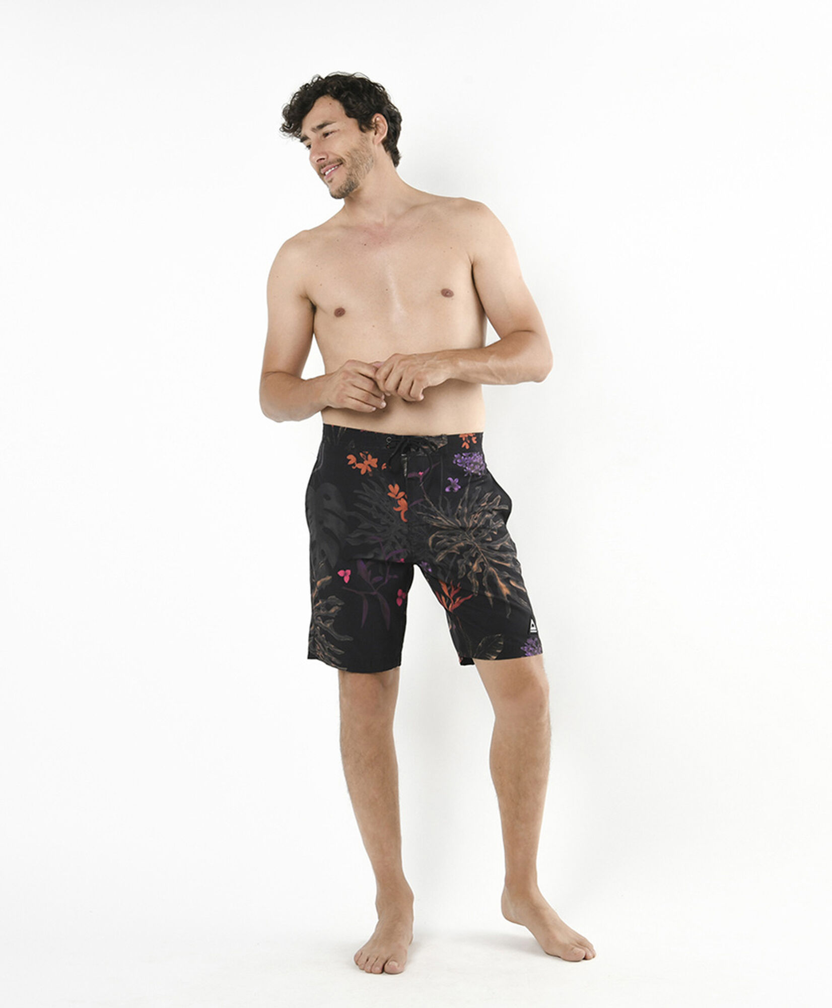 Traje de baño hombre hojas negro largo Traje de baño hombre hojas negro largo