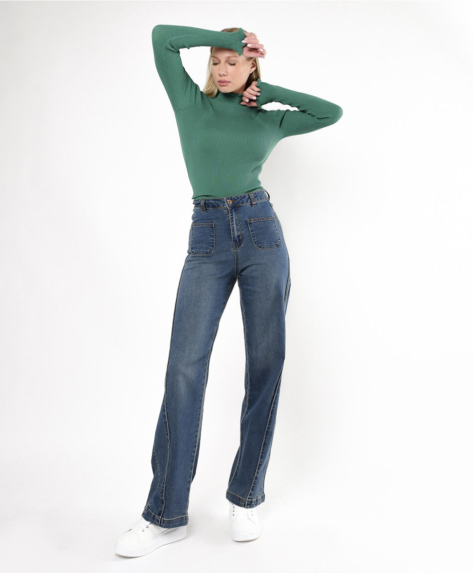 Jeans mujer corte lateral