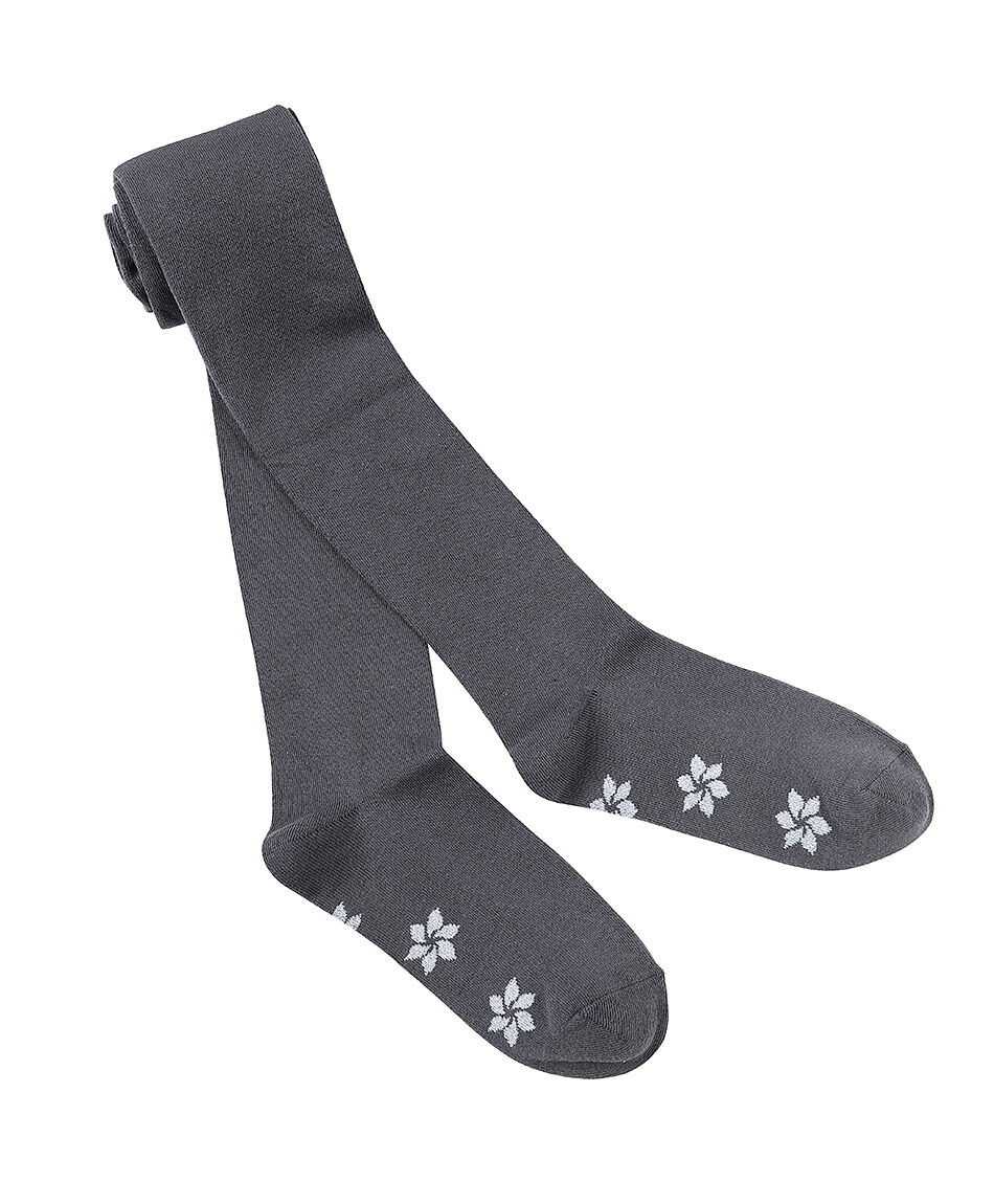 Panty escolar algod&oacute;n gris flor blanca