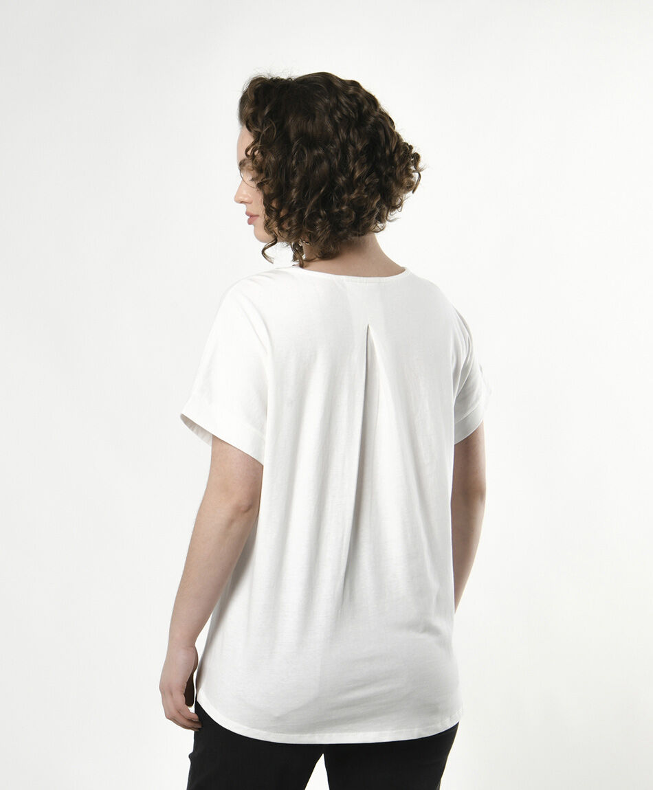 Polera mujer lisa espalda larga blanca