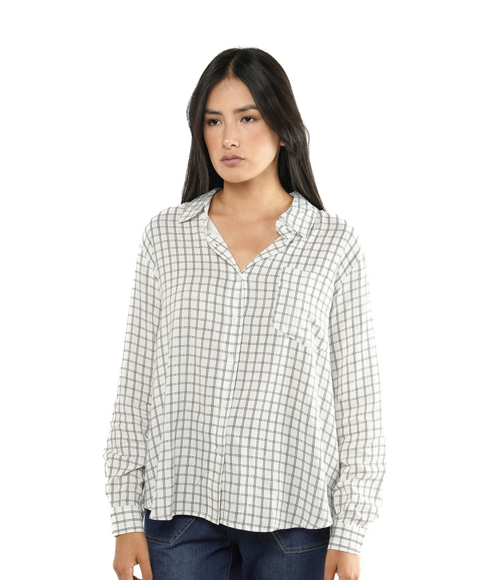 Blusa mujer cuadritos bolsillo Blusa mujer cuadritos bolsillo