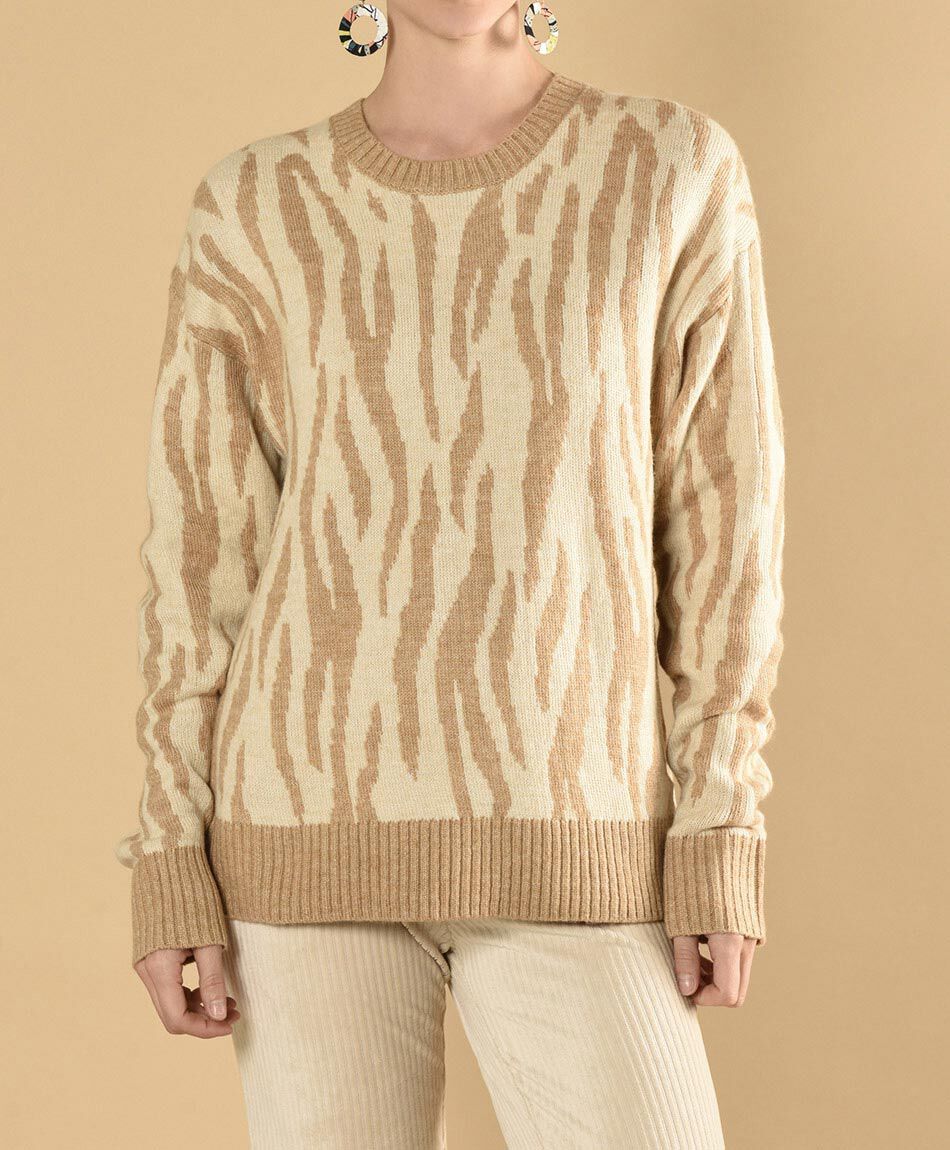 Sweater jacquard cebra cuello redondo