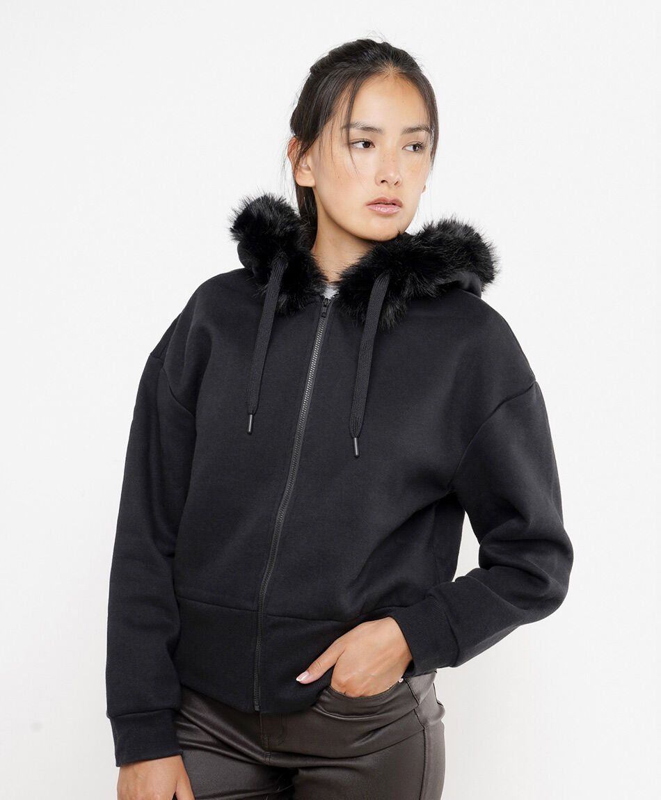 Poler&oacute;n mujer capucha piel black