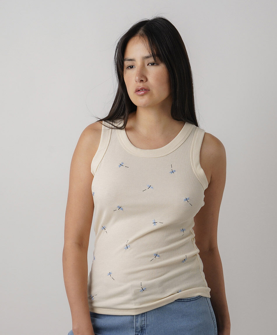 Polera mujer lib&eacute;lulas bordadas
