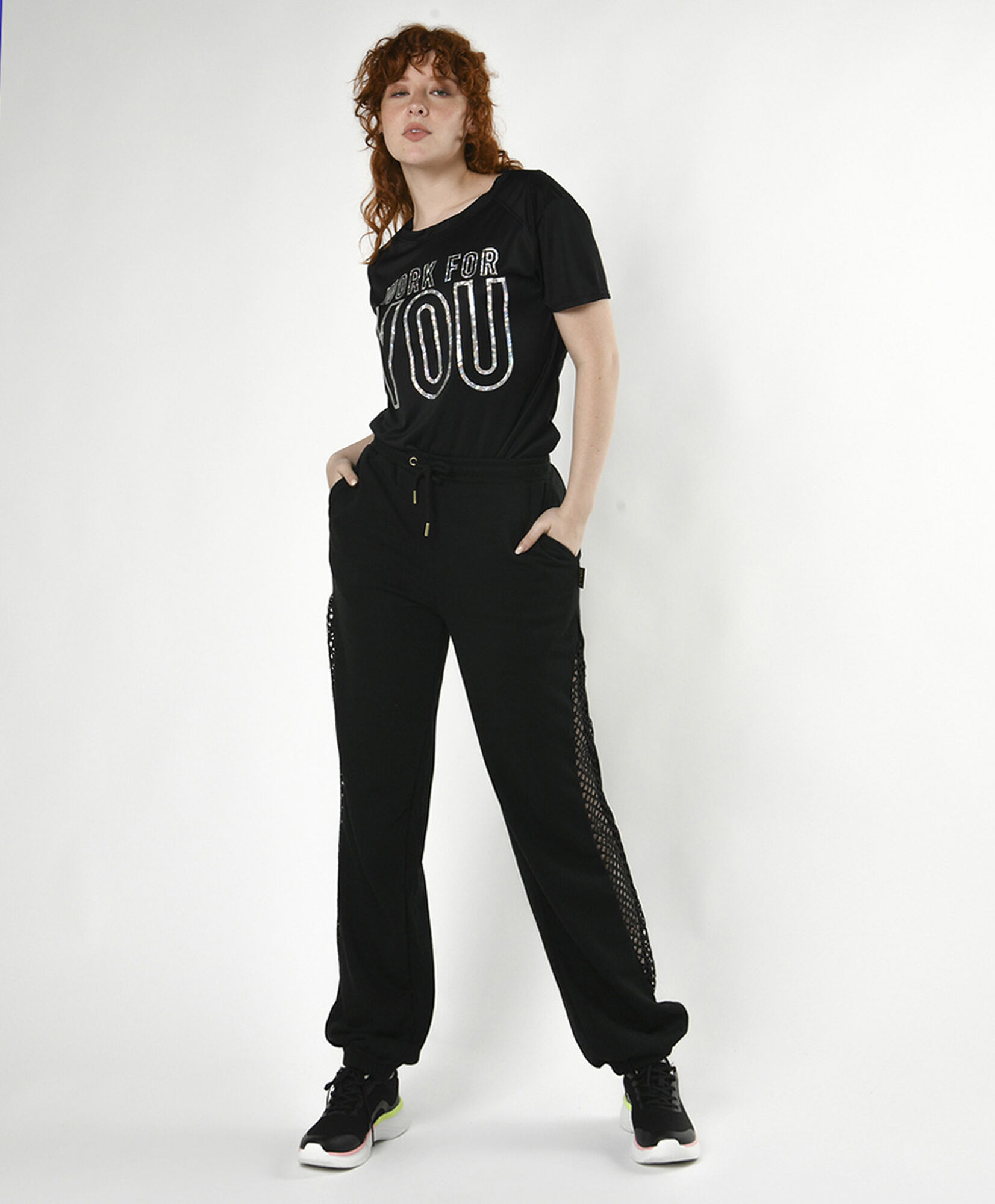 Pantalón deportivo mujer costado malla Pantalón deportivo mujer costado malla