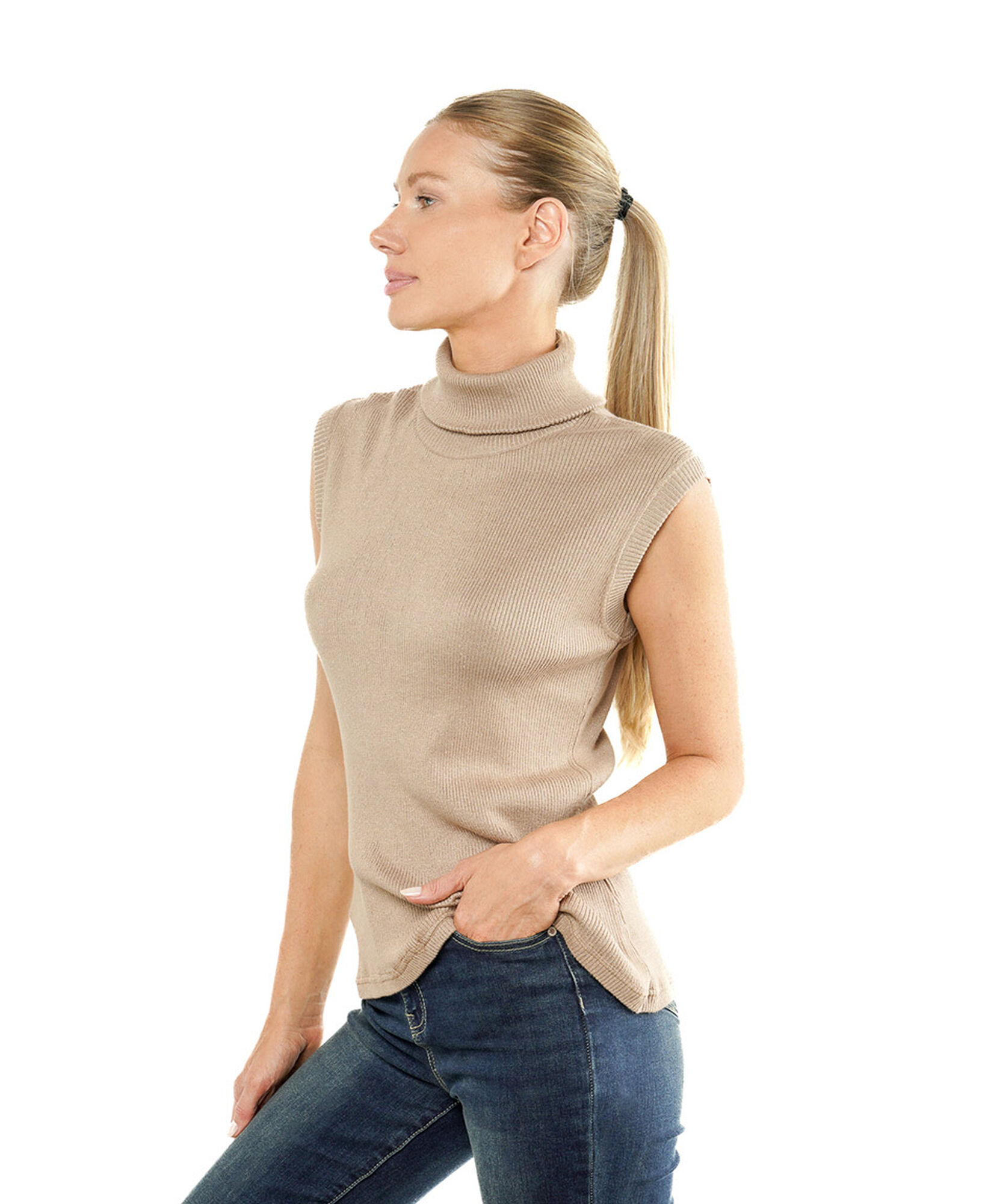 Sweater mujer brillos cuello alto sin mangas Sweater mujer brillos cuello alto sin mangas