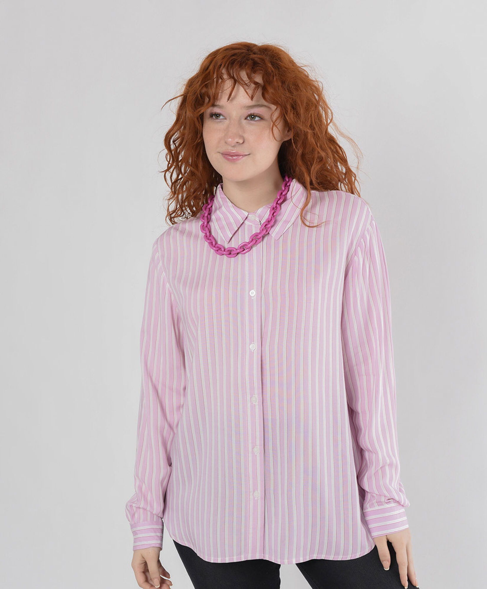 Blusa mujer líneas bicolor rosada Blusa mujer líneas bicolor rosada