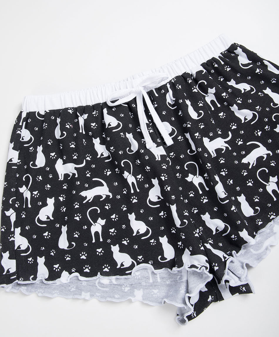 Pijama mujer short gato negro