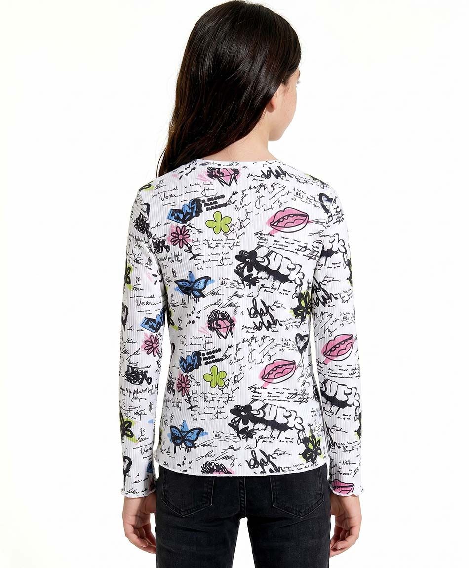 Polera ni&ntilde;a manga larga graffiti