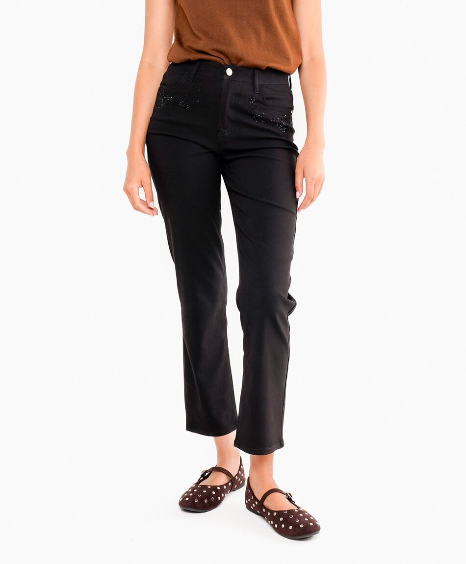 Pantal&oacute;n mujer negro brillitos