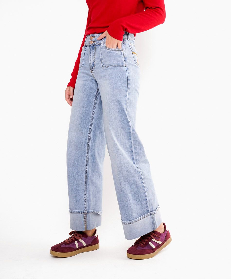 Jeans mujer wide leg basta doblada