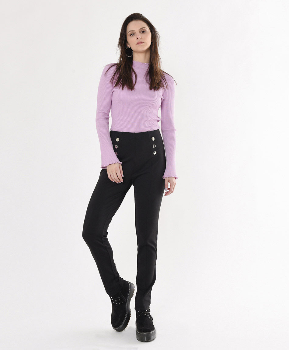 Pantal&oacute;n mujer botones plateados slim fit