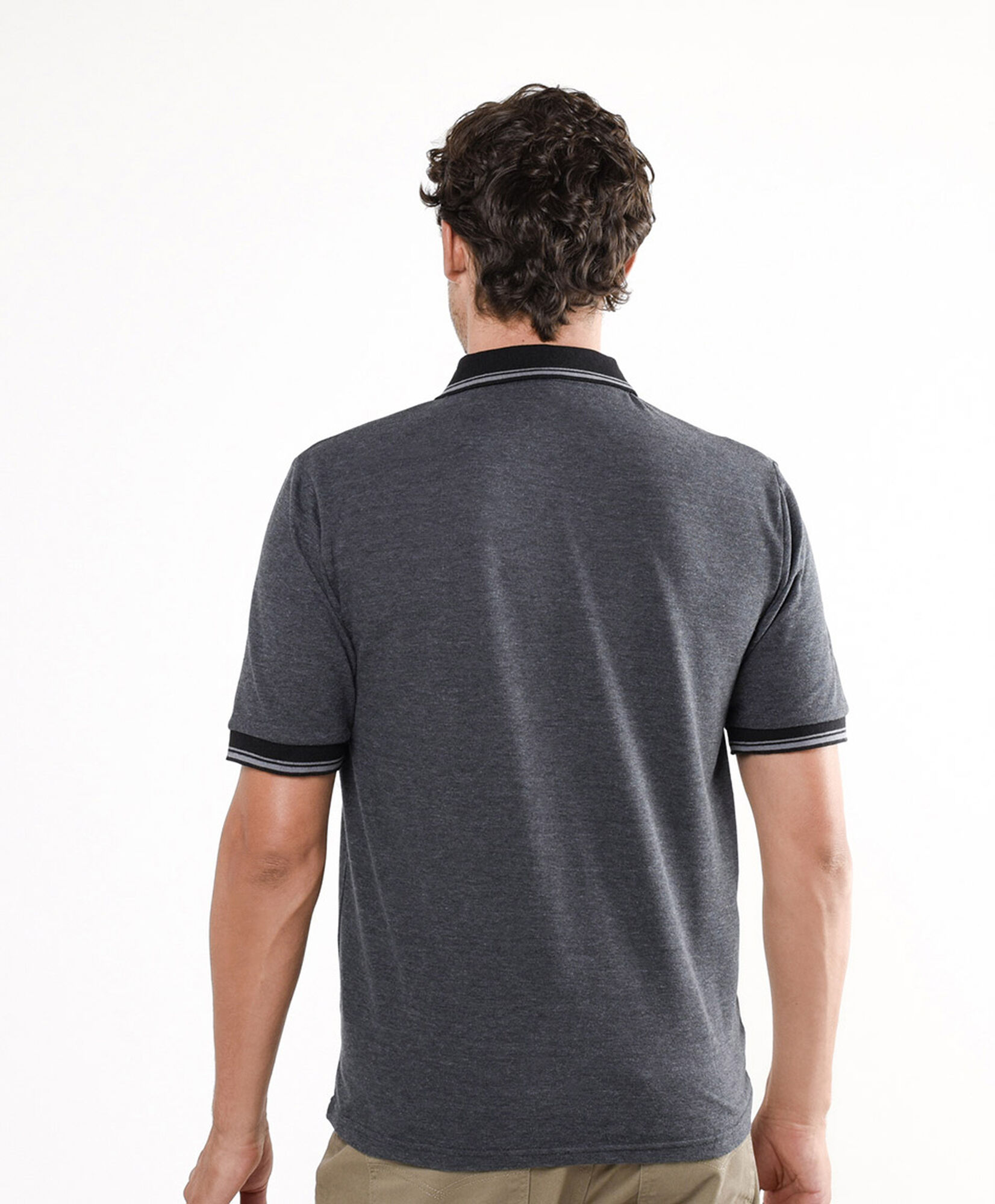 Polera hombre lisa gris cuello piqué Polera hombre lisa gris cuello piqué
