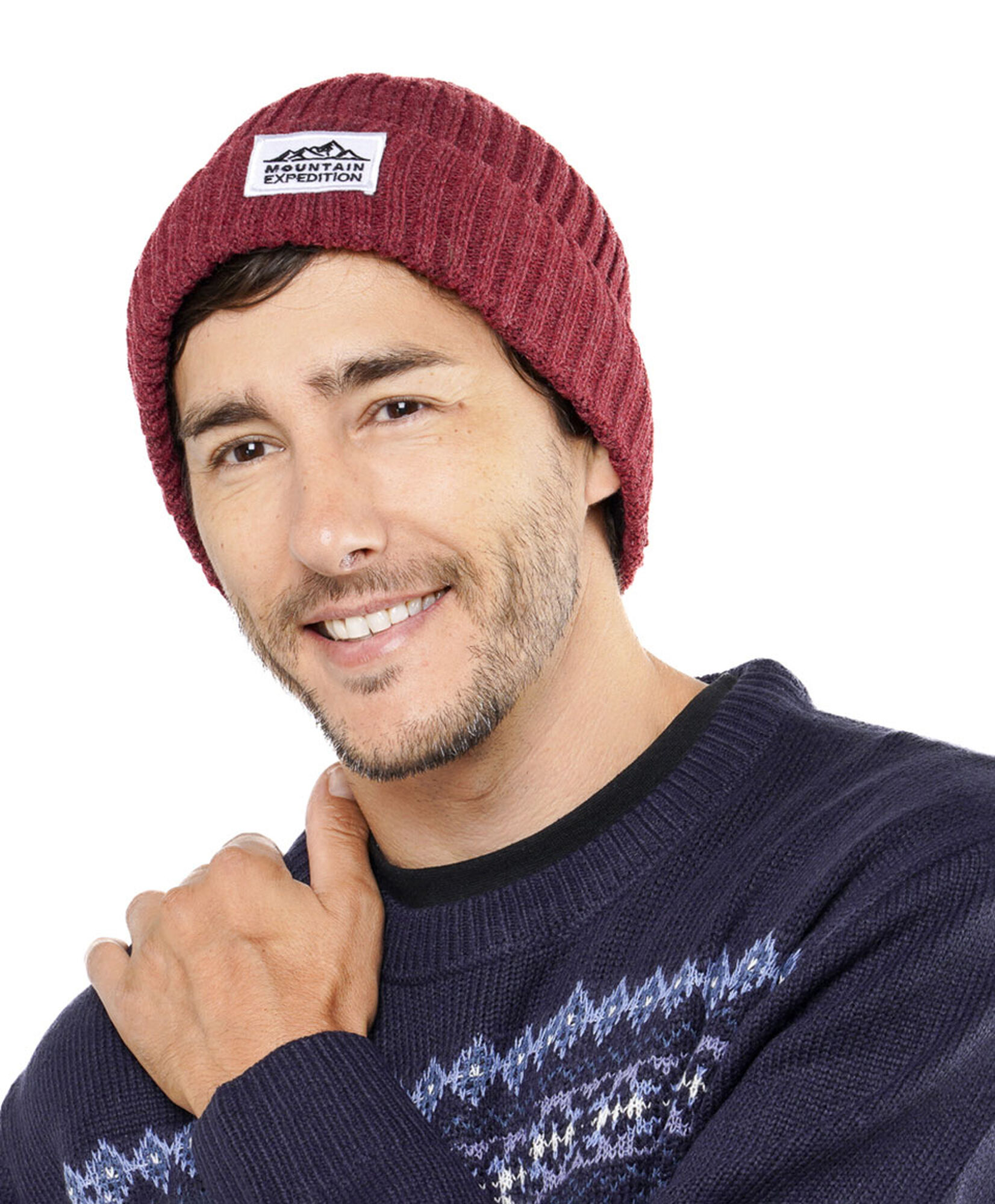 Gorro hombre tejido forrado rojo parche Gorro hombre tejido forrado rojo parche