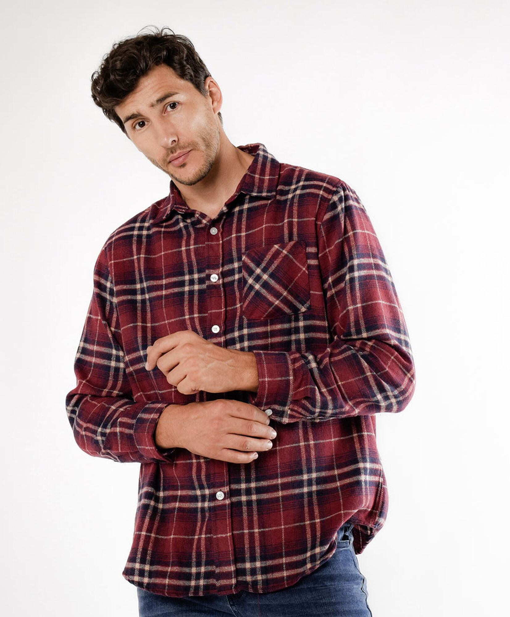 Camisa hombre franela cuadrille rojo oscuro Camisa hombre franela cuadrille rojo oscuro