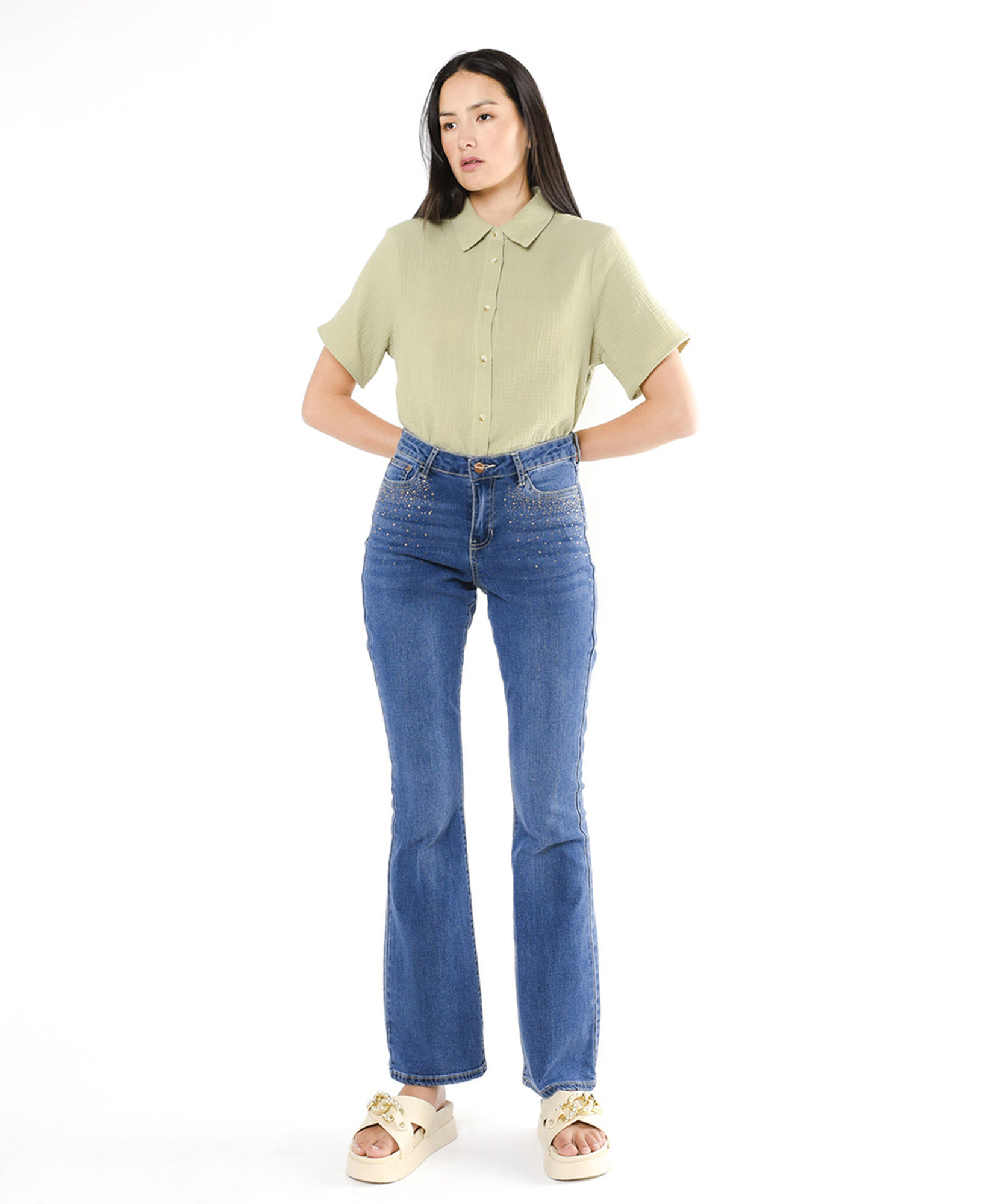 Jeans mujer brillos flare Jeans mujer brillos flare