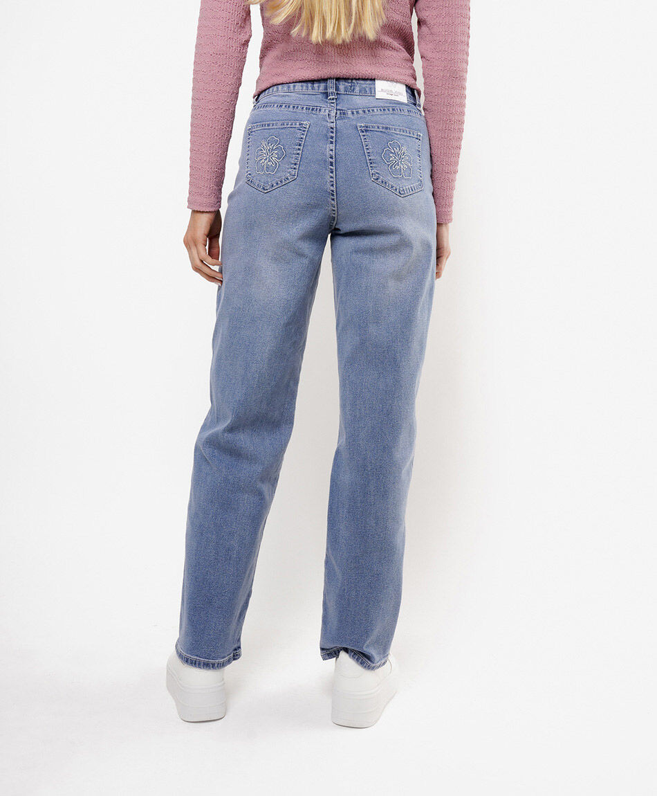 Jeans mujer straight orqu&iacute;dea bordada