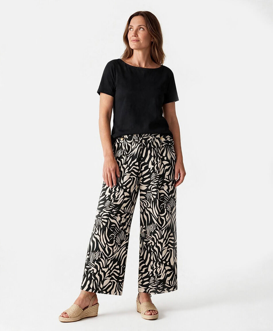 Pantal&oacute;n mujer mix hojas