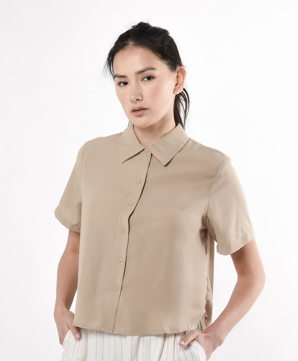 Blusa mujer manga corta beige