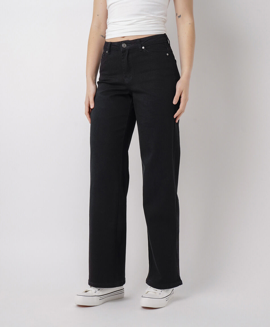 Jeans mujer straight pinzas black
